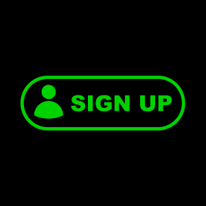 Green 'Sign Up' button with user icon on a black background
