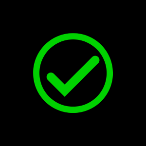 Green checkmark inside a circle on a black background