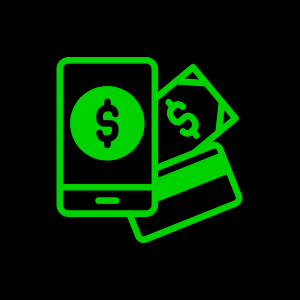 Icona di pagamento mobile con un telefono e banconote.
