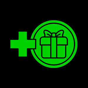 Icona del bonus con una scatola regalo all'interno di un cerchio verde e un segno più.