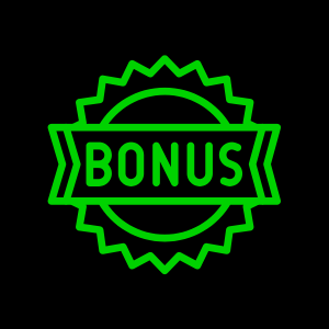 Icona del bonus verde neon con la parola 'BONUS' all'interno di un'esplosione a stella.