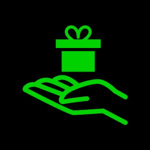 Icona di una scatola regalo in una mano che indica un'offerta bonus.