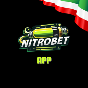 Logo Nitrobets con grafica verde e gialla a forma di bombola nitro e scritta “APP” su sfondo nero, con angolo superiore decorato dalla bandiera italiana.